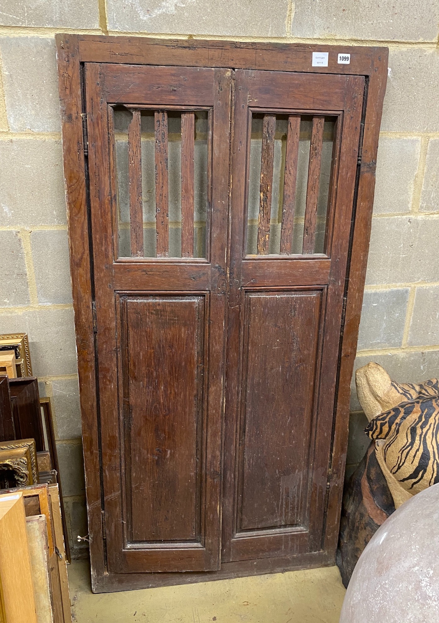 A 19th century Continental pine window frame, width 81cm, height 159cm